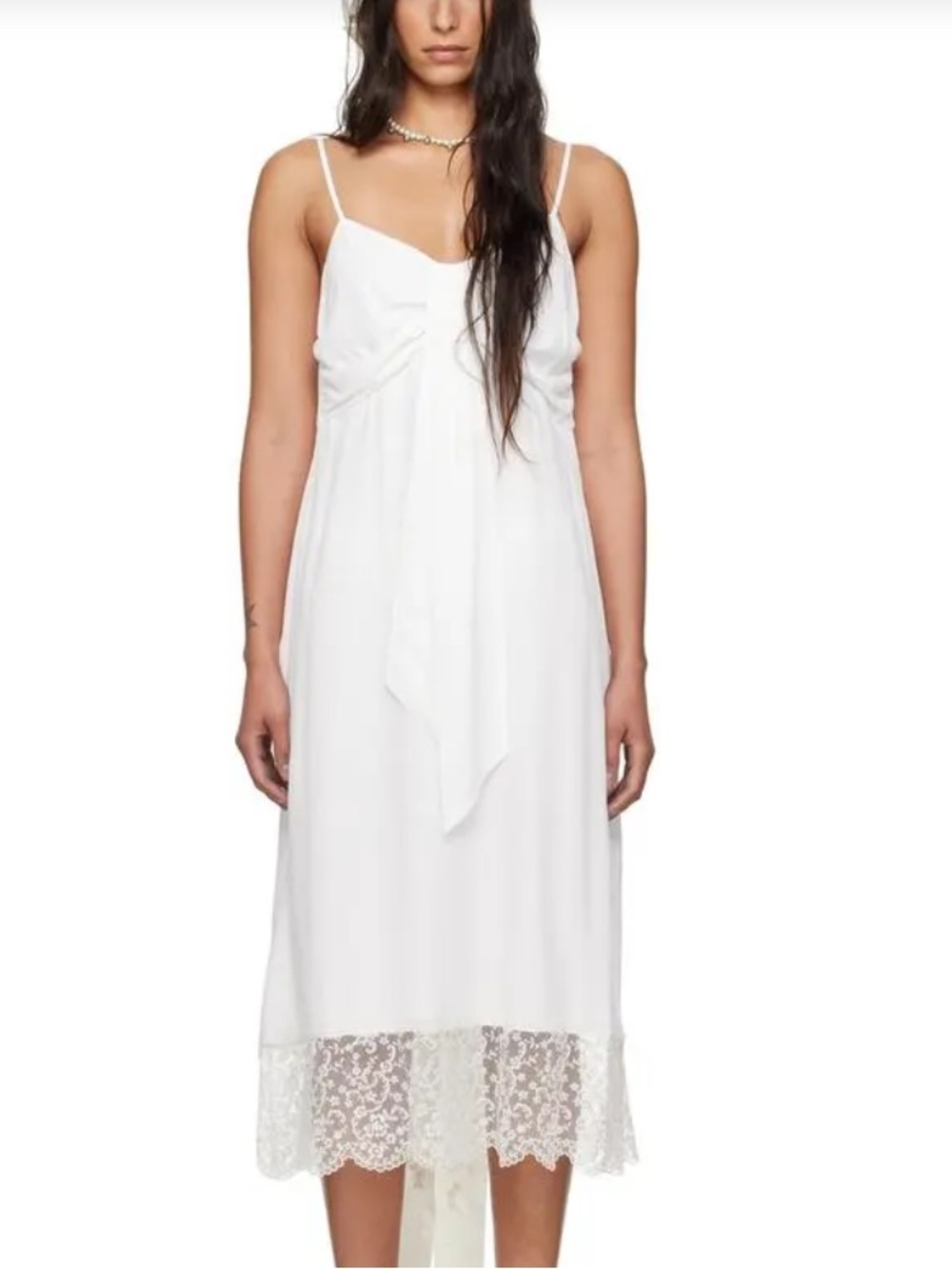 Simone Rocha white front bow lace trim slip dress